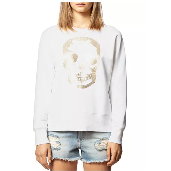 Zadig & Voltaire Gold Foiled Skull Sweatshirt Womens Small - Picture 1 of 16